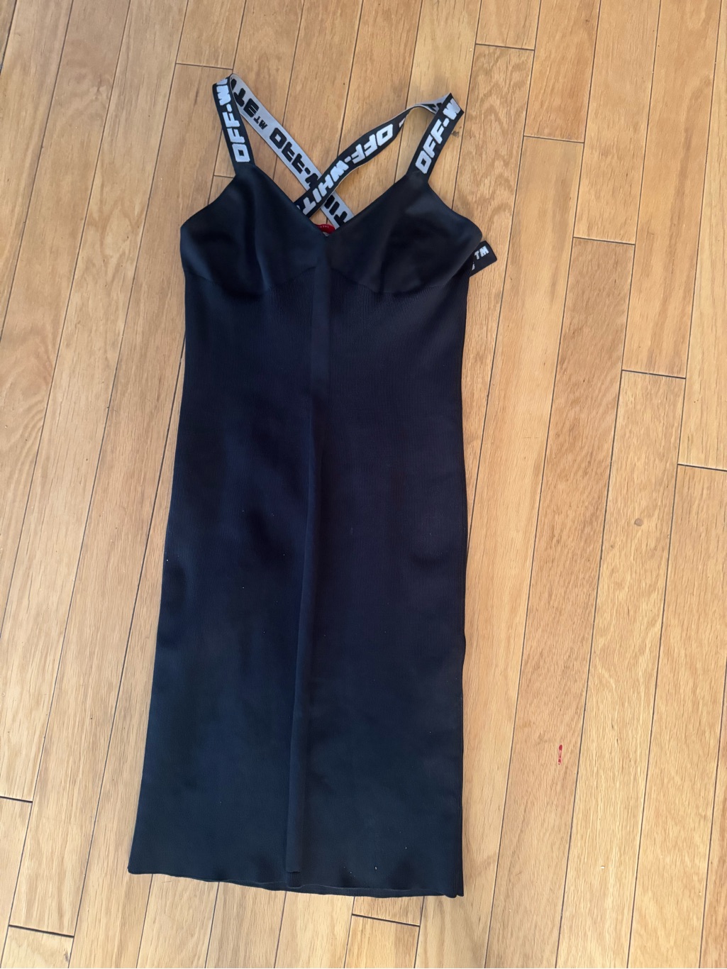Off-White Black Logo-Strap Midi Slip Dress
